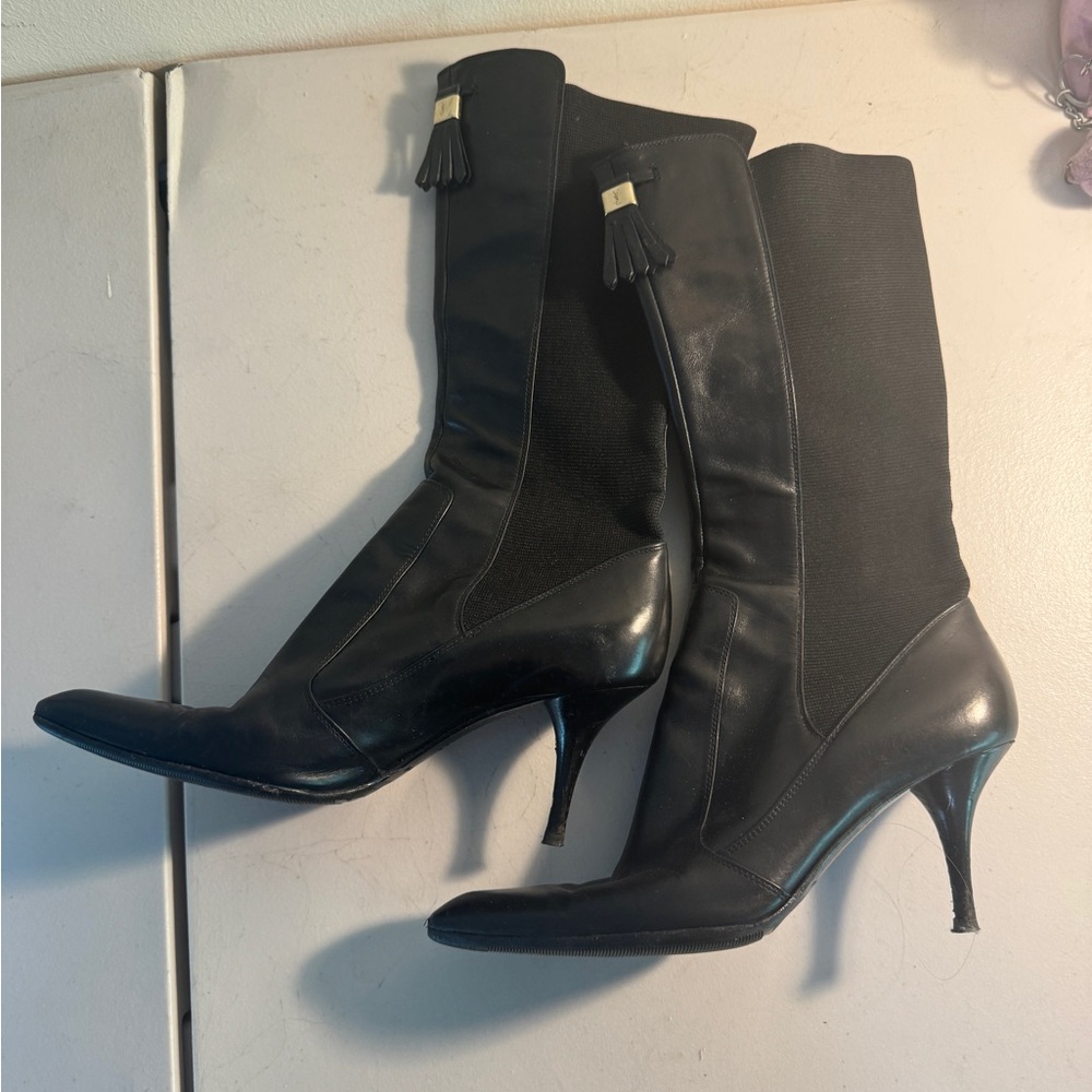 Black Heeled Boots with Stiletto Heel and Side Zipper